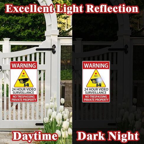 24 Hour Video Surveillance Sign 4 Pack, 12x8 Inch Aluminum CCTV Security Camera Warning Signs, Reflective UV Protected Waterproof No Trespassing Signs for Home Business Outdoor in Saudi Arabia