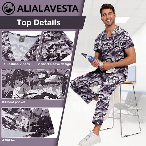 Medical Scrubs Set- Classic V-Neck Top & Jogger Pants, Uniforms Print Scrubs,Scrub Tops and Scrub Pants in Saudi Arabia