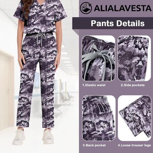 Medical Scrubs Set- Classic V-Neck Top & Jogger Pants, Uniforms Print Scrubs,Scrub Tops and Scrub Pants in Saudi Arabia