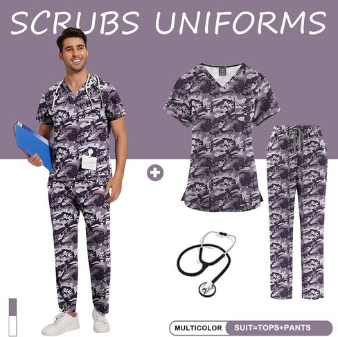 Medical Scrubs Set- Classic V-Neck Top & Jogger Pants, Uniforms Print Scrubs,Scrub Tops and Scrub Pants in Saudi Arabia