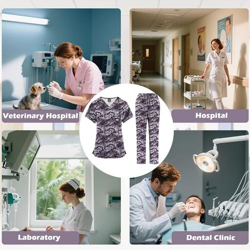 Medical Scrubs Set- Classic V-Neck Top & Jogger Pants, Uniforms Print Scrubs,Scrub Tops and Scrub Pants in Saudi Arabia