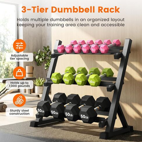 Dumbbell Rack, 3-Tier Dumbbell Weight Rack for Home Gym, Dumbbell Set for Dumbbell Kettlebell Barbell, Heavy Duty Weight Storage Organizer, Dumbbell Rack Stand Only in Saudi Arabia