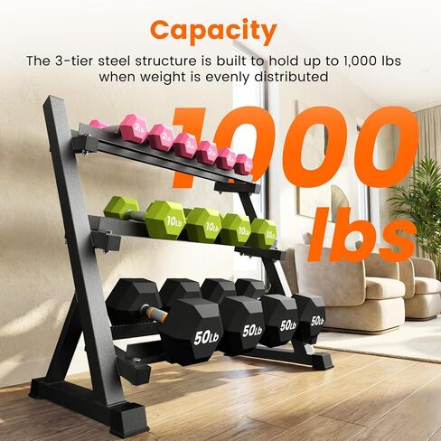 Dumbbell Rack, 3-Tier Dumbbell Weight Rack for Home Gym, Dumbbell Set for Dumbbell Kettlebell Barbell, Heavy Duty Weight Storage Organizer, Dumbbell Rack Stand Only in Saudi Arabia