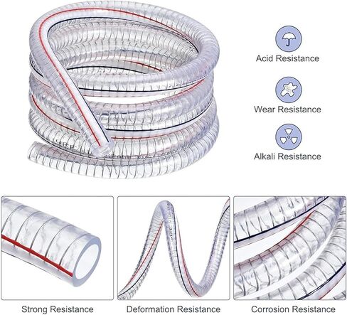 PVC Tube Steel Wire Tubing Flexible， PVC Steel Wire Helix Durabletubing Pipe Hose Clear Pump Length 32.8FT Thickness 3 mm for Industrial Production(Inner diameter 13 metersm) in Saudi Arabia