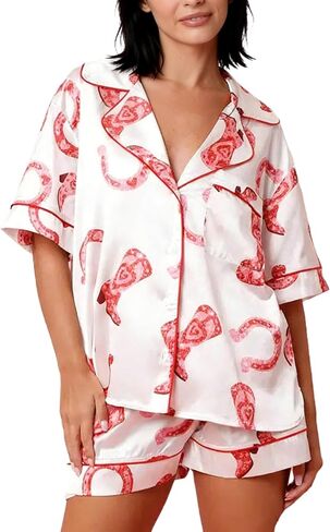 Women Satin Pajamas Shorts Sets Y2k Silk PJs 2 Piece Outfits Collar Long Sleeve Button Down Shirt Lounge Pants Sets in Saudi Arabia