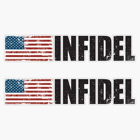 HOF Trading American Infidel Word with USA Flag Grunge Red White Blue in The Bottom Corner On White Background Horizontal Hd Vinyl Sticker Waterproof Decal Laptop Wall Window Bumper Sticker 5" in Saudi Arabia
