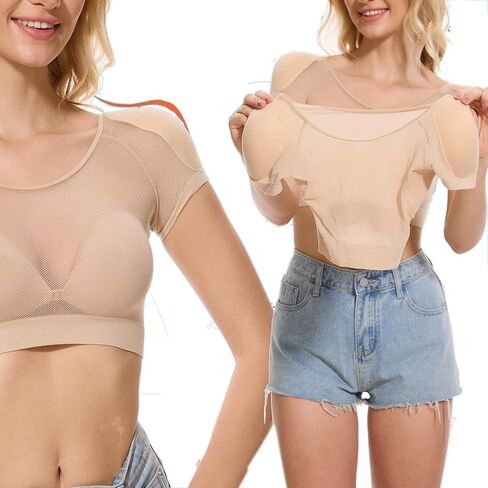 BIMEI Women 2 in 1 Built-in Shoulder Pad Short Sleeves Padded Tank Top Shirt Soft Underwear Underarm Sweat Vest in Saudi Arabia