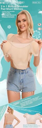 BIMEI Women 2 in 1 Built-in Shoulder Pad Short Sleeves Padded Tank Top Shirt Soft Underwear Underarm Sweat Vest in Saudi Arabia