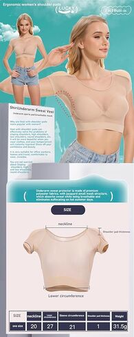 BIMEI Women 2 in 1 Built-in Shoulder Pad Short Sleeves Padded Tank Top Shirt Soft Underwear Underarm Sweat Vest in Saudi Arabia