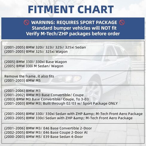 مصابيح الضباب لسيارات BMW E46 3 Series & M3 (2001-2006) - تناسب مباشر 320i/325i/330i مع حزمة رياضية واستبدال مصابيح الضباب M-Tech Aero | SAE/DOT (دخان) in Kuwait