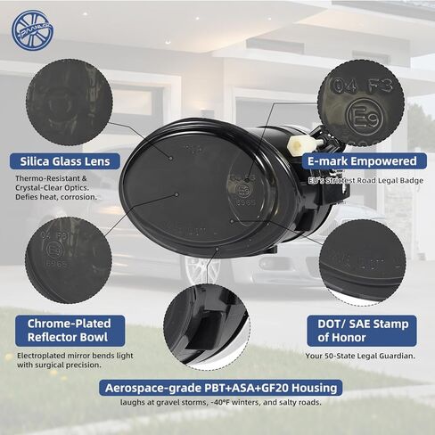 مصابيح الضباب لسيارات BMW E46 3 Series & M3 (2001-2006) - تناسب مباشر 320i/325i/330i مع حزمة رياضية واستبدال مصابيح الضباب M-Tech Aero | SAE/DOT (دخان) in Kuwait