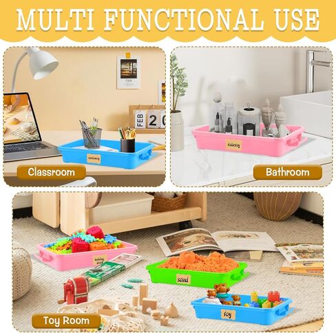 3 Pcs Plastic Sensory Bin Sand Tray with Lid and 8 Sheet Stickers Portable Stackable Plastic Storage Containers Portable Sandbox Organizers for Arts Crafts Toys Sand in Saudi Arabia