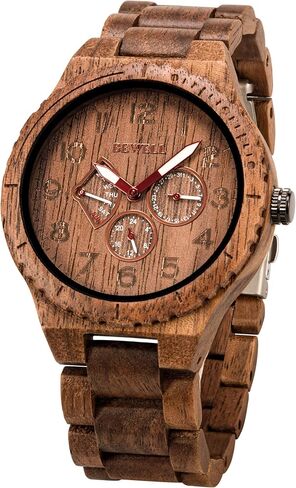 BEWELL Wood Watches for Men Analog Quartz Date Retro Handcraft Lightweight Wooden Wristwatch W154A in Saudi Arabia