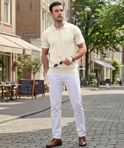 PRIVIMIX Mens Knit Texture Polo Shirts Sweater Short Sleeve Casual Polo Shirts with Button for Summer Golf in Saudi Arabia