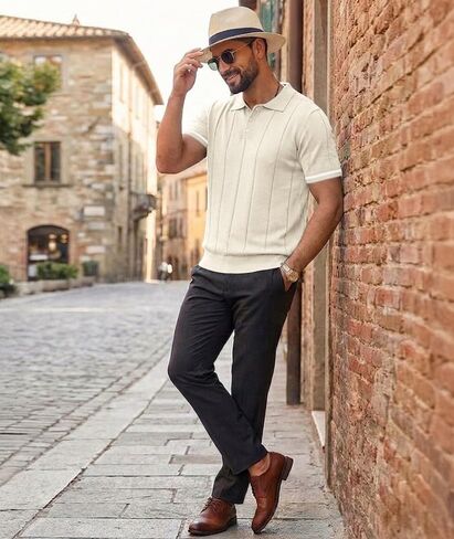 PRIVIMIX Mens Knit Texture Polo Shirts Sweater Short Sleeve Casual Polo Shirts with Button for Summer Golf in Saudi Arabia