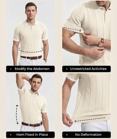 PRIVIMIX Mens Knit Texture Polo Shirts Sweater Short Sleeve Casual Polo Shirts with Button for Summer Golf in Saudi Arabia
