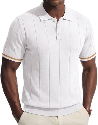 PRIVIMIX Mens Knit Texture Polo Shirts Sweater Short Sleeve Casual Polo Shirts with Button for Summer Golf in Saudi Arabia
