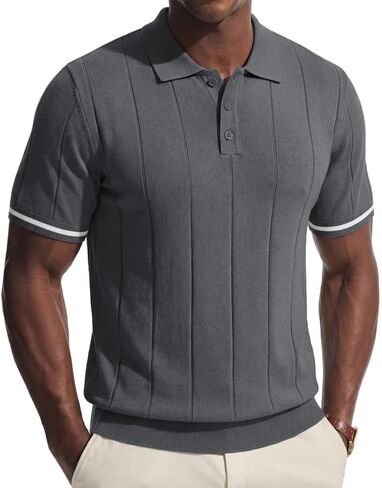 PRIVIMIX Mens Knit Texture Polo Shirts Sweater Short Sleeve Casual Polo Shirts with Button for Summer Golf in Saudi Arabia