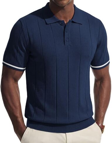 PRIVIMIX Mens Knit Texture Polo Shirts Sweater Short Sleeve Casual Polo Shirts with Button for Summer Golf in Saudi Arabia