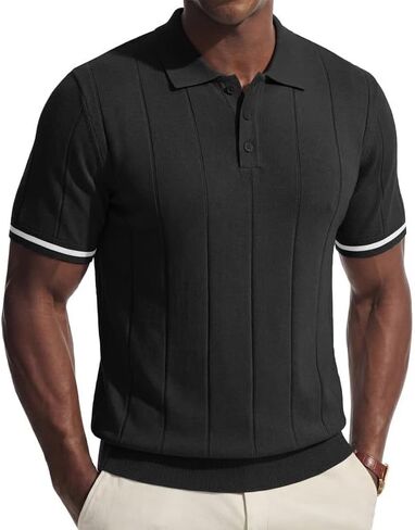 PRIVIMIX Mens Knit Texture Polo Shirts Sweater Short Sleeve Casual Polo Shirts with Button for Summer Golf in Saudi Arabia
