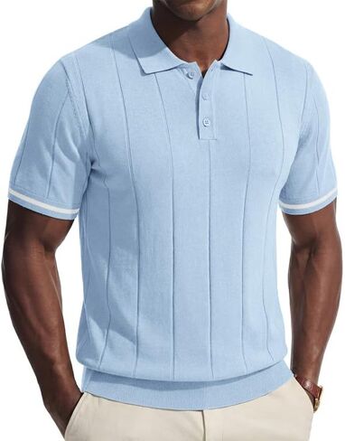 PRIVIMIX Mens Knit Texture Polo Shirts Sweater Short Sleeve Casual Polo Shirts with Button for Summer Golf in Saudi Arabia