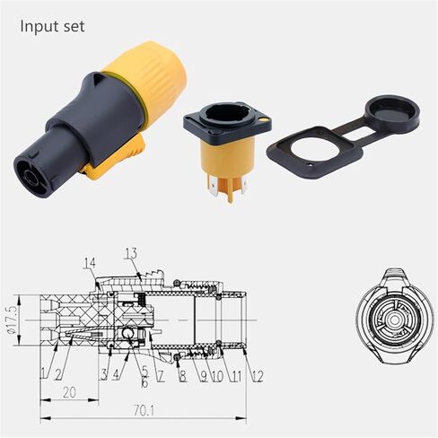 100Pcs 20A Powercon LED Large Screen Power Plug PA66 Flame-Retardant Industrial Power Connector Out/in(100xF) in Saudi Arabia
