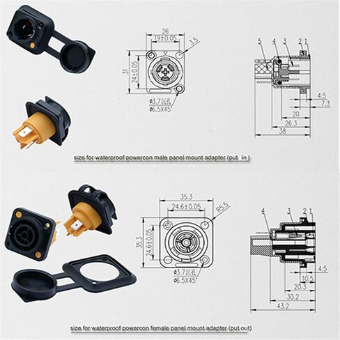 100Pcs 20A Powercon LED Large Screen Power Plug PA66 Flame-Retardant Industrial Power Connector Out/in(100xF) in Saudi Arabia