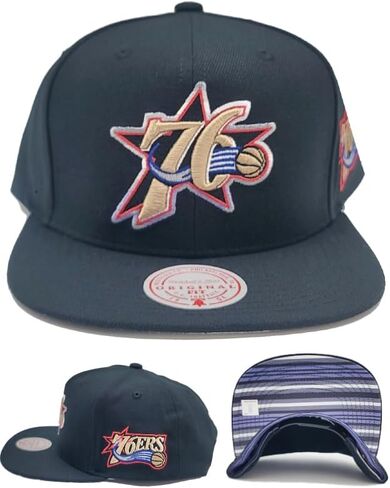 قبعة ميتشل آند نيس فيلادلفيا 76ers الجديدة من NBA Stripes Black Era Snapback Hat in Kuwait
