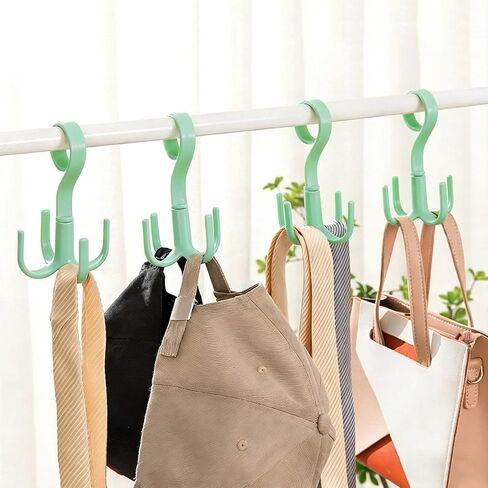 360° Rotating Belt Hanger for Closet Organization, 4-Claw Multi Hook Rack for Ties, Bras, Scarves, Purses, Space Saving Wardrobe Storage Holder, Portable Utility Hooks for Home & Kitchen(1PCS Green) in Saudi Arabia