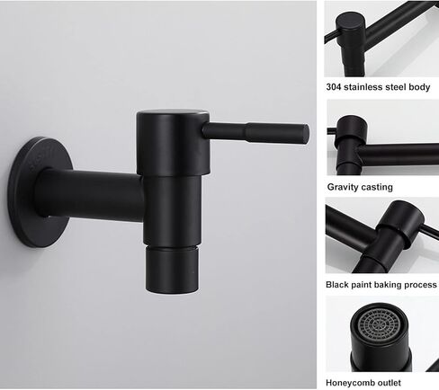 1pcs Garden Bathroom Faucet Single Cold Water Tap 304 Stainless Steel Black Wall Mounted (for Mop Pool) in Saudi Arabia