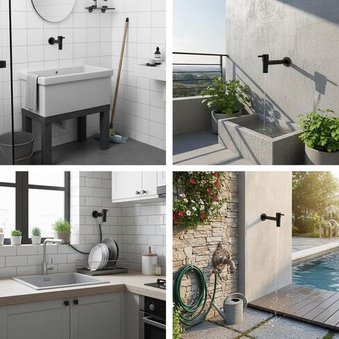 1pcs Garden Bathroom Faucet Single Cold Water Tap 304 Stainless Steel Black Wall Mounted (for Mop Pool) in Saudi Arabia
