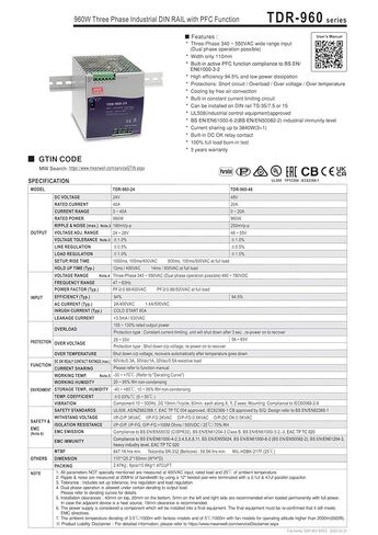 TDR-960-24 960W سكة DIN صناعية ثلاثية الطور مع وظيفة PFC TDR-960 24V 40A in Saudi Arabia