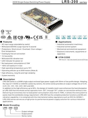 LRS-200-12 204W Single Output Switching Power Supply LRS-200 12V 17A in Saudi Arabia