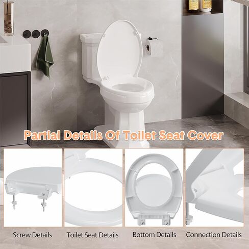 Elongated Toilet Seat Slow Close, Easy to Install & Clean, Soft Close Toilet Seat, Detachable Seat for Longtime Usage, White in Kuwait