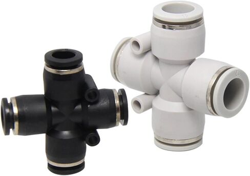 Cross Connector Copper Pneumatic Four-way Quick Plugs PZA4/6/8/10/12mm Black And White Plastic Gas Pipe 1Pcs(Whitefour-wayquickplug*4) in Saudi Arabia