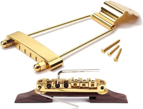 6 String Guitar Trapeze Tailpiece Bridge and Roller Tune-O-Matic Saddle Bridge for Jazz Archtop Guitar Replacement, Gold in Saudi Arabia