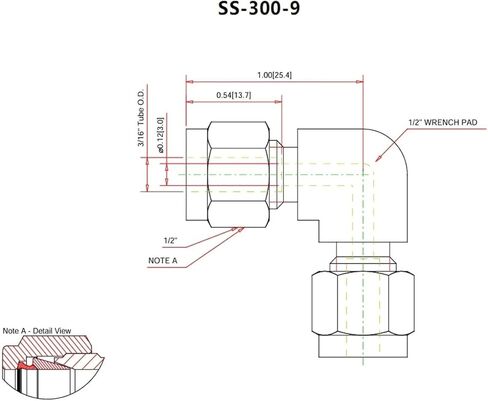 تركيب الكوع من الفولاذ المقاوم للصدأ SS-300-9 مقاس 3/16 بوصة in Kuwait