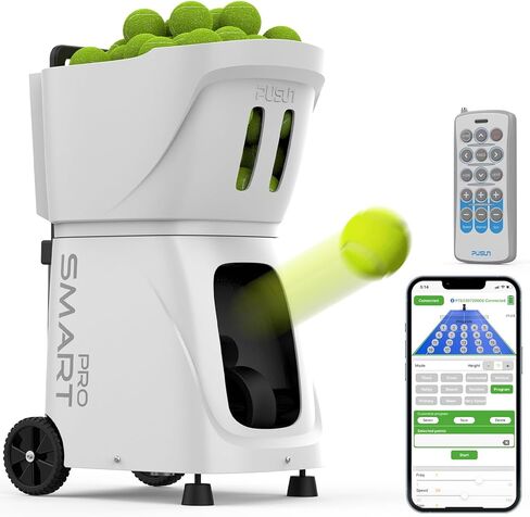PT-SAMRT Pro-Internal Spin Tennis Ball Machine - Smart App Control - 100+ Ball Capacity - Professional Training Equipment - Realistic Ball Trajectory Simulation - 4-6 Hour Battery Life in Saudi Arabia