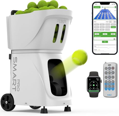 PT-SAMRT Pro-Internal Spin Tennis Ball Machine - Smart App Control - 100+ Ball Capacity - Professional Training Equipment - Realistic Ball Trajectory Simulation - 4-6 Hour Battery Life in Saudi Arabia