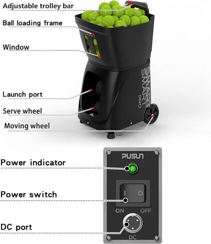 PT-SAMRT Pro-Internal Spin Tennis Ball Machine - Smart App Control - 100+ Ball Capacity - Professional Training Equipment - Realistic Ball Trajectory Simulation - 4-6 Hour Battery Life in Saudi Arabia