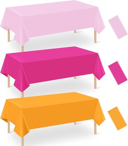 3 Pack Pink and Orange Plastic Tablecloth Party Decorations, Groovy Hot Pink and Orange Disposable Table Cover, Rectangle Table Cloth for Tequila Sunrise Sunset Birthday Party Decorations, 54x108 Inch in Saudi Arabia