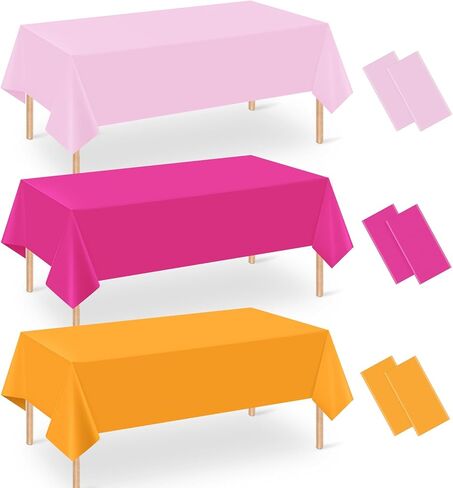 3 Pack Pink and Orange Plastic Tablecloth Party Decorations, Groovy Hot Pink and Orange Disposable Table Cover, Rectangle Table Cloth for Tequila Sunrise Sunset Birthday Party Decorations, 54x108 Inch in Saudi Arabia