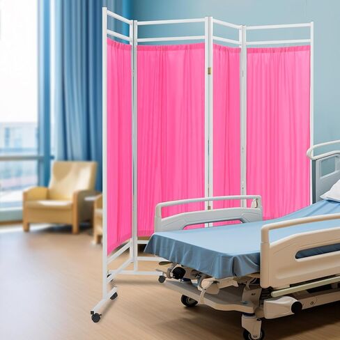 شاشة خصوصية طبية قابلة للطي بعجلات - 4 ألواح مقسمة للغرفة للمستشفيات والعيادات والصالونات - لوحة فصل للغرفة باللون الوردي مقاس 78.74 بوصة × 70.87 بوصة in Saudi Arabia