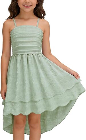 Girls Dresses Smocked Ruched Flowy Cami Dress High Low Layered Semi Formal Summer Dress 6-12Y in Saudi Arabia