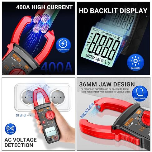 Multimeter with Clamp Meter,4000 Counts Amp Voltmeter & 2000 Counts Multi Tester,AC DC Voltage,Current,Resistance,Capacitance,NCV,Diode, Backlight LCD for Household Outlet Automotive Battery Test in Saudi Arabia