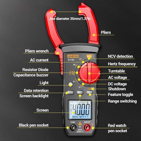 Multimeter with Clamp Meter,4000 Counts Amp Voltmeter & 2000 Counts Multi Tester,AC DC Voltage,Current,Resistance,Capacitance,NCV,Diode, Backlight LCD for Household Outlet Automotive Battery Test in Saudi Arabia