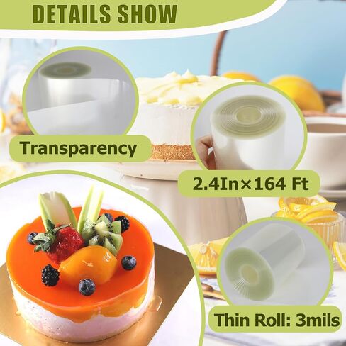 Thin Cake Collar 2.4 Inch×164 Ft, Acetate Roll Clear Cake Strips, 75 Microns Thin Acetate Sheets for Mousse Cake Decorating in Saudi Arabia