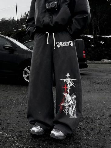 السراويل الفضفاضة للرجال Y2K Graphic Sweatpants أزياء للجنسين السراويل المتضخم للرجال مع جيوب ورباط in Saudi Arabia