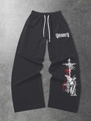 Mens Baggy Pants Y2K Graphic Sweatpants Fashion Unisex Oversized Pants for Men with Pockets & Drawstring in Saudi Arabia