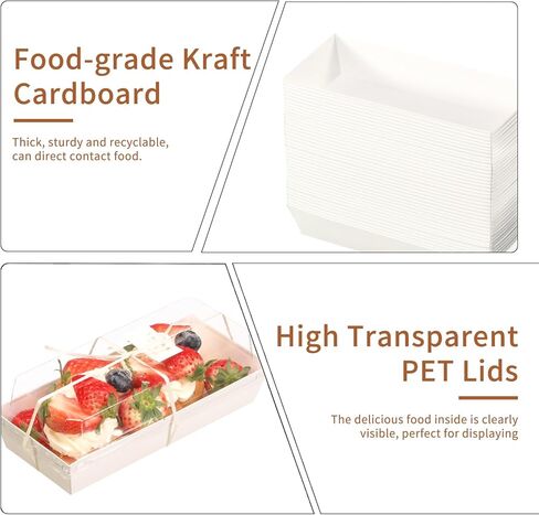 Small Charcuterie Boxes with Clear Lids and Forks - To Go Paper Mini Charcuterie Box, Disposable Food Containers, 5Inch Dessert Boxes for Cookie, Cake Slice, Strawberries (White) (50) in Saudi Arabia